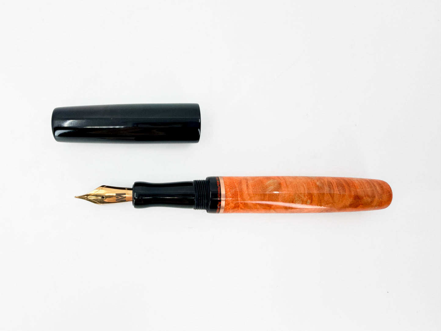 Orange Wood & Ebonite Fountain Pen with Opal Accent
