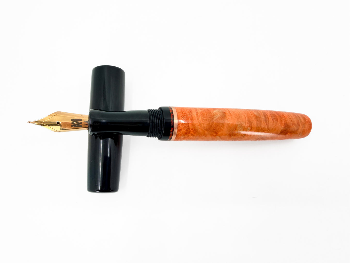 Orange Wood & Ebonite Fountain Pen with Opal Accent