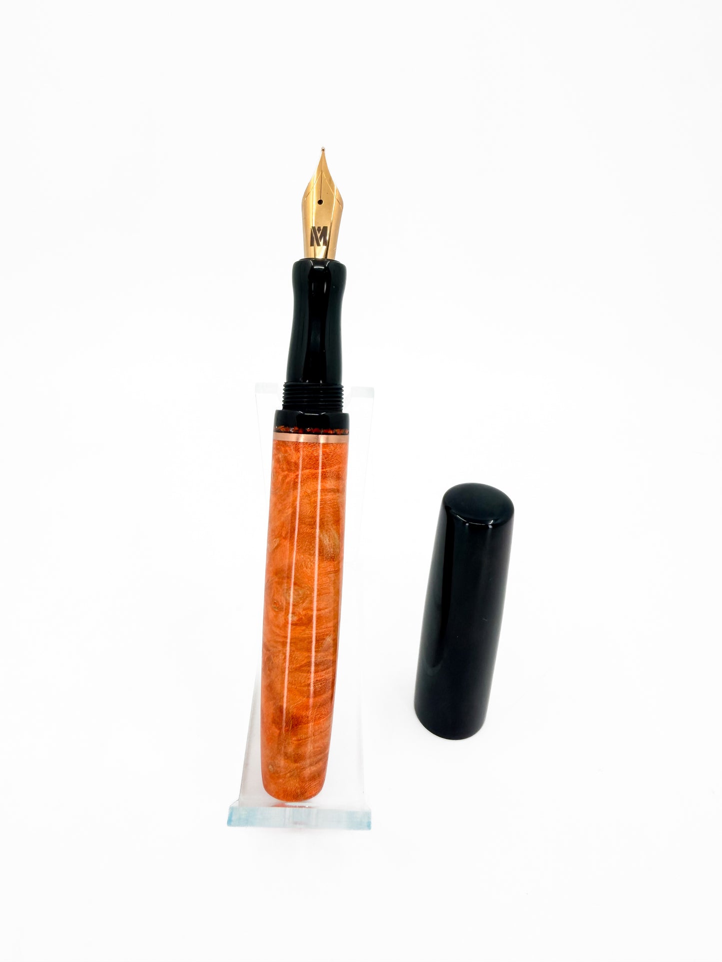 Orange Wood & Ebonite Fountain Pen with Opal Accent