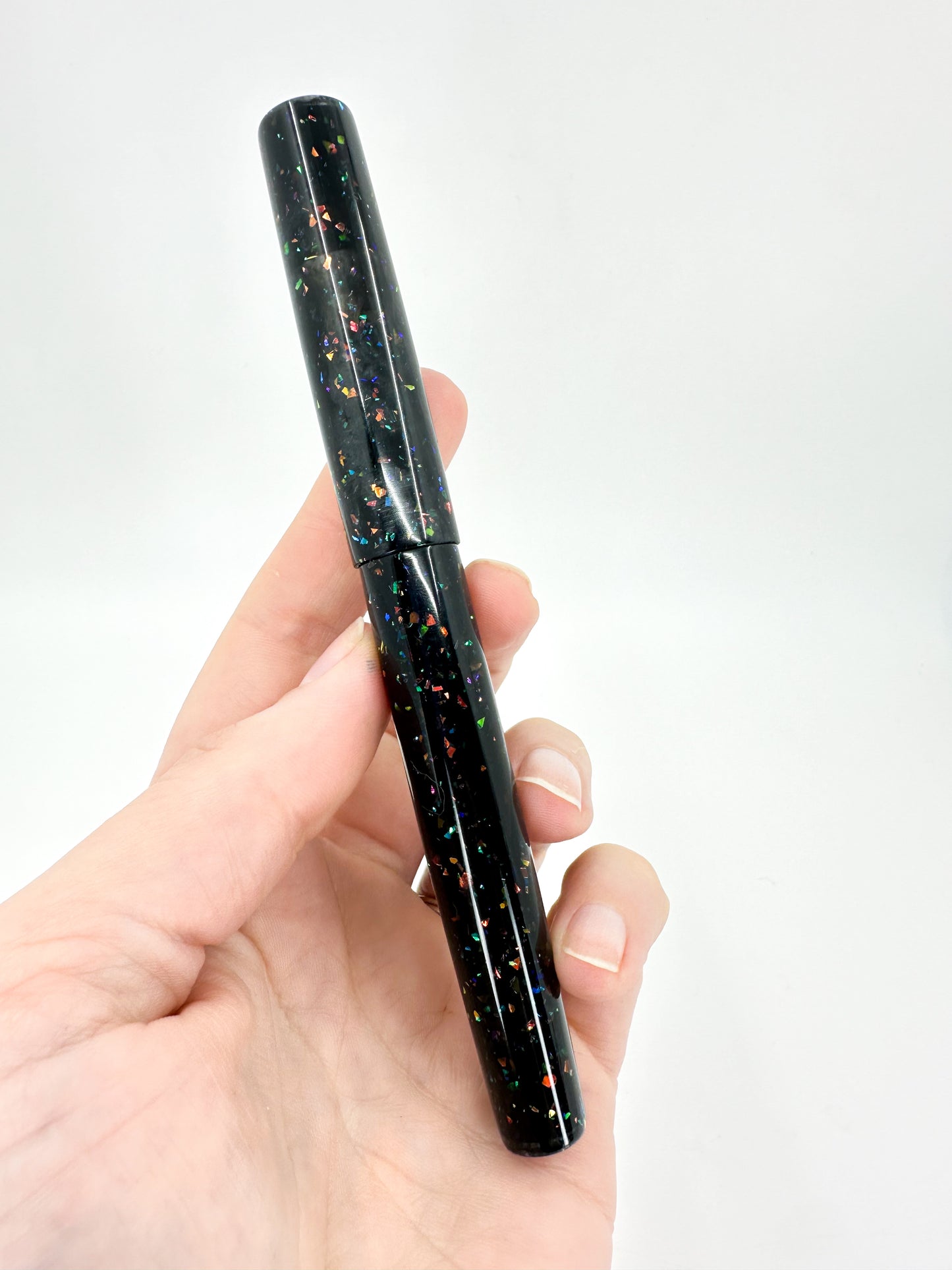 Black Opal Fountain Pen with Cap and Body Inlay