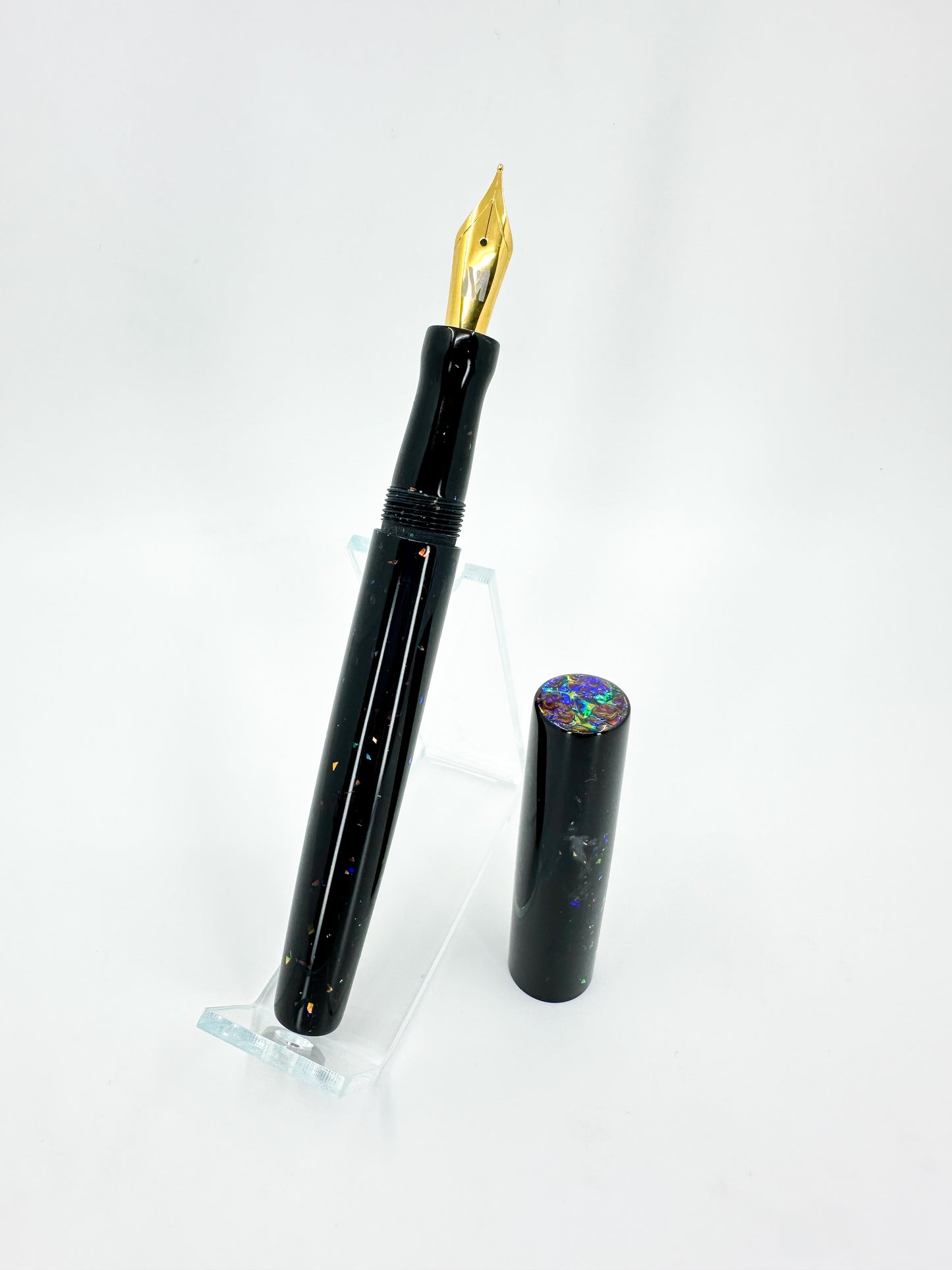 Black Opal Fountain Pen with Cap and Body Inlay