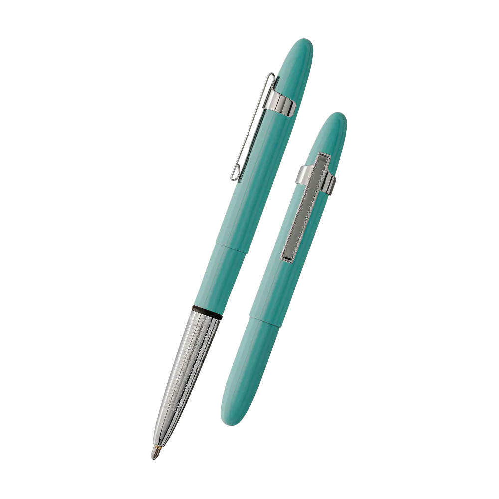 Tahitian Blue Bullet Space Pen, Chrome Finger Grip & Clip