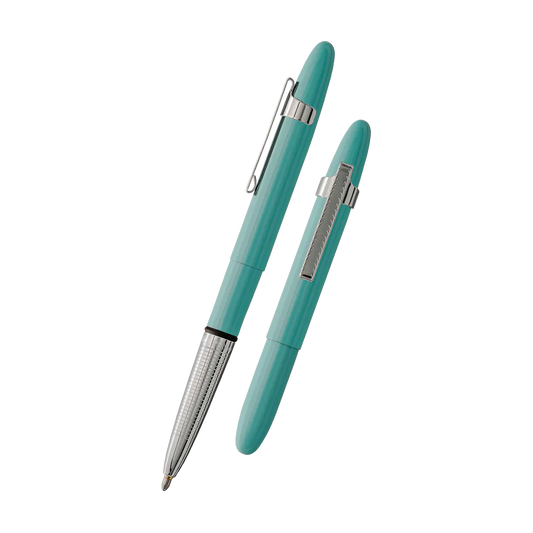 Tahitian Blue Bullet Space Pen, Chrome Finger Grip & Clip