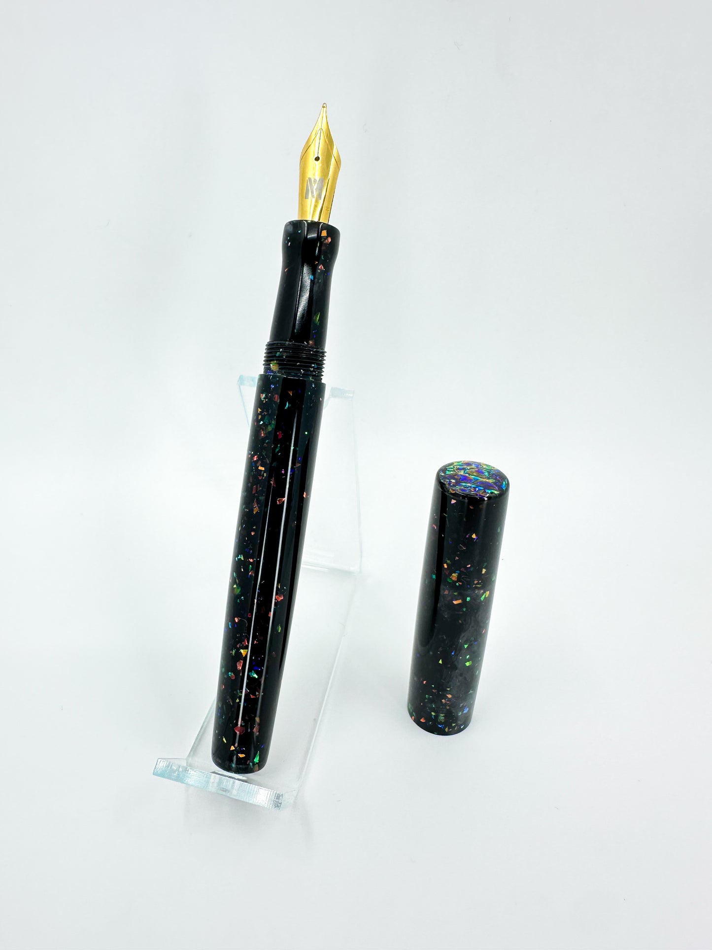 Black Opal Fountain Pen with Cap and Body Inlay