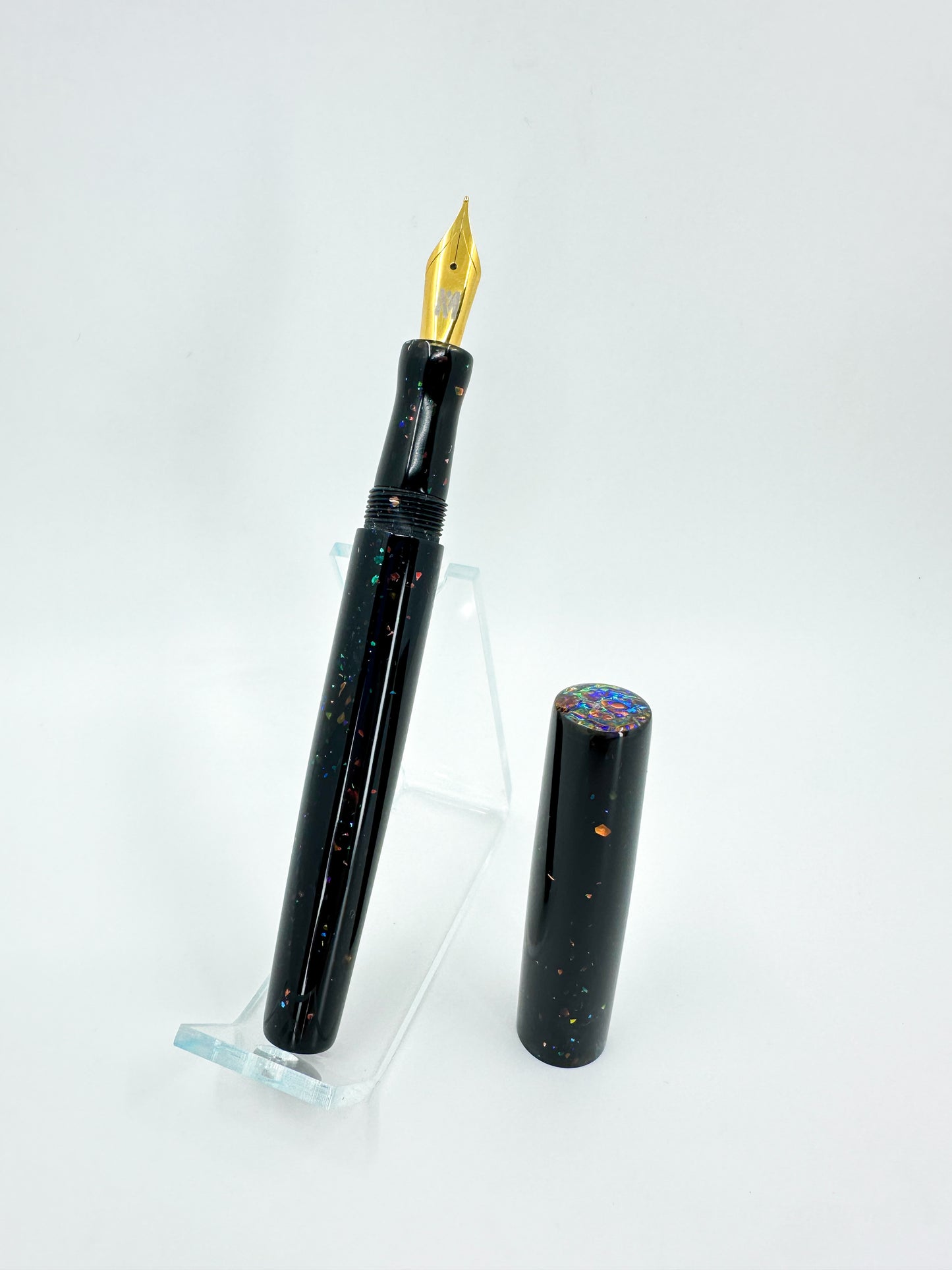 Black Opal Fountain Pen with Cap and Body Inlay