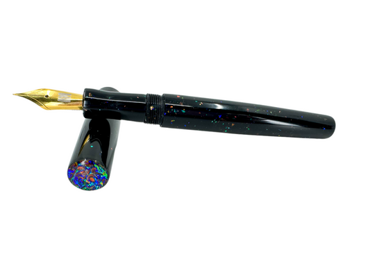 Black Opal Fountain Pen with Cap and Body Inlay