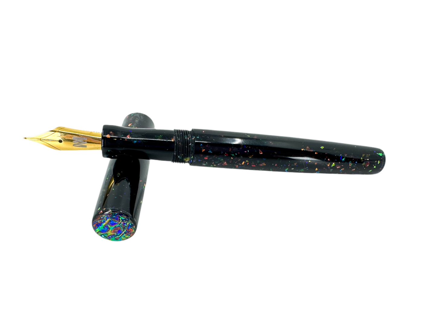 Black Opal Fountain Pen with Cap and Body Inlay