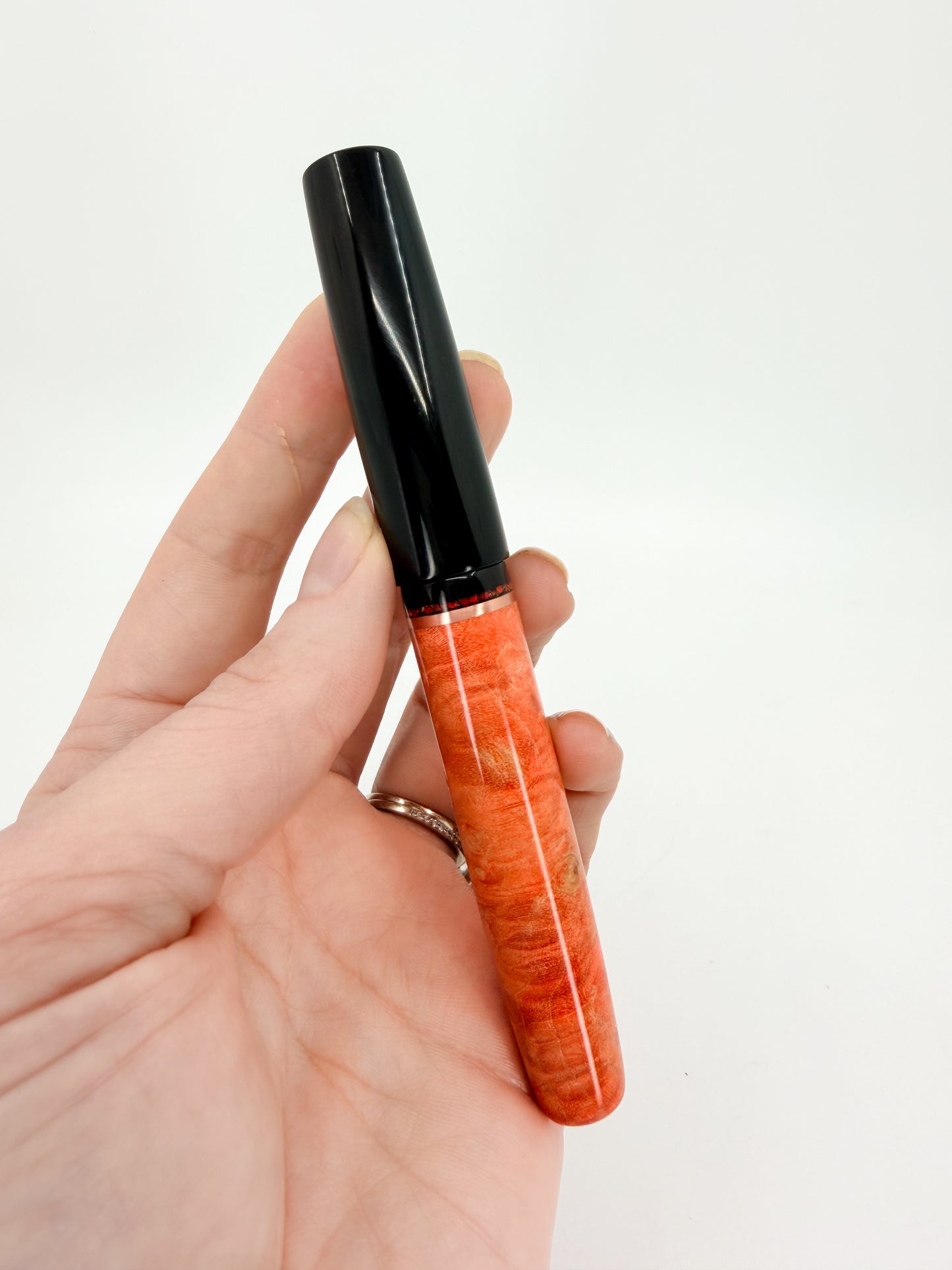 Orange Wood & Ebonite Fountain Pen with Opal Accent