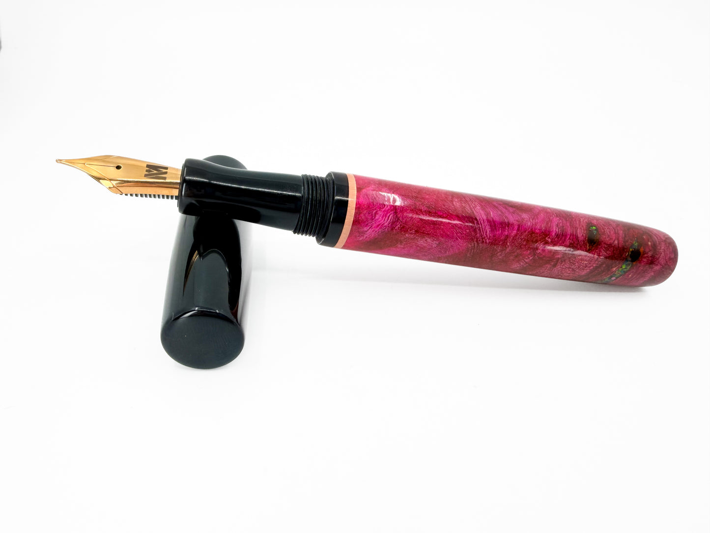 Pink Wood & Ebonite Fountain Pen with Opal Accent