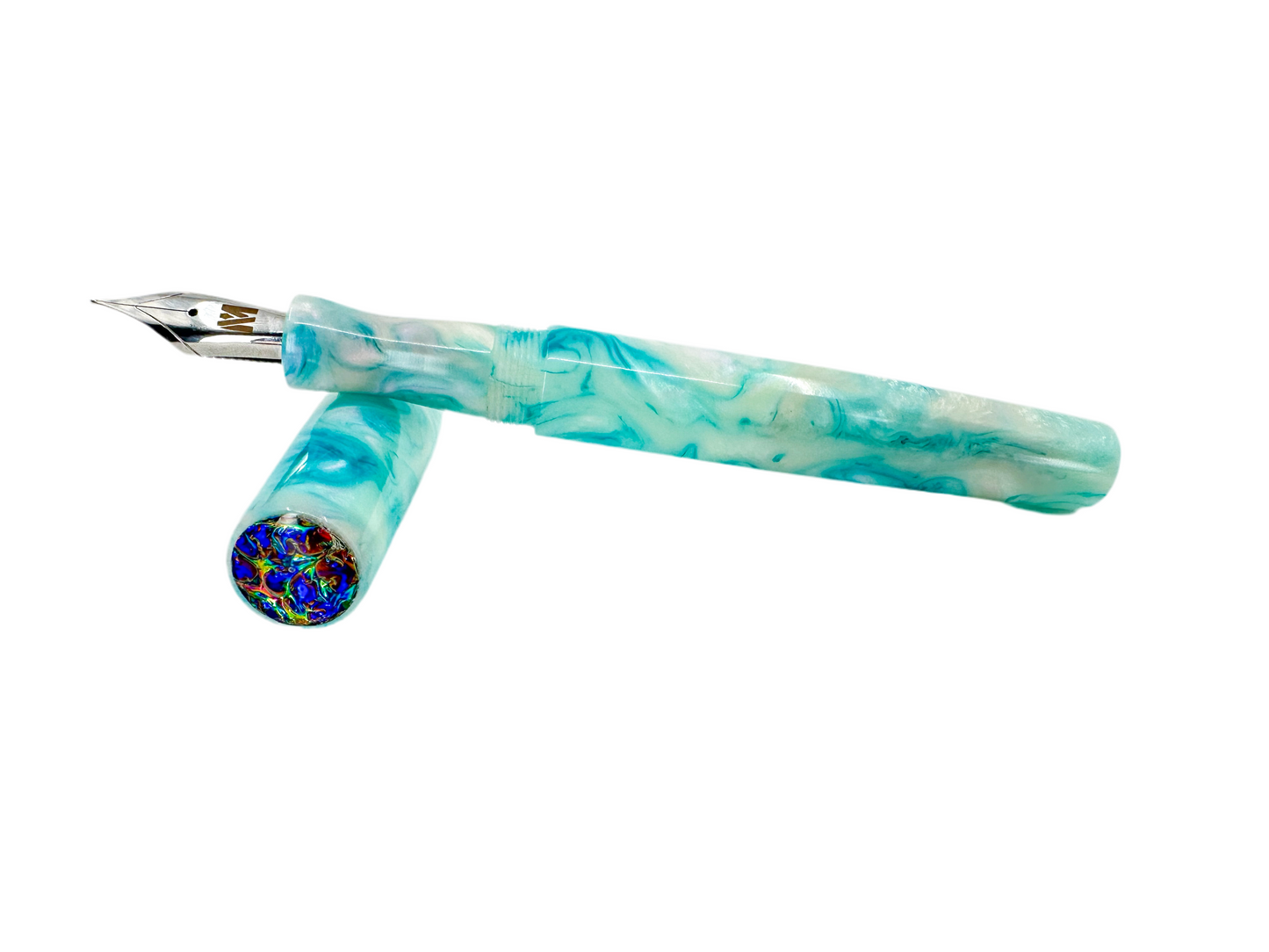 Aqua Prismatic Pearl Fountain Pen with Cap Inlay