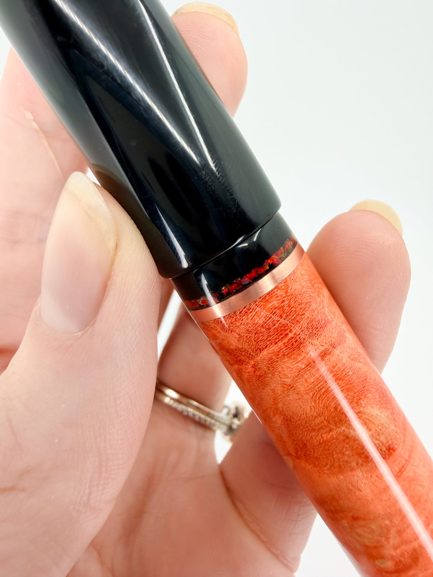 Orange Wood & Ebonite Fountain Pen with Opal Accent
