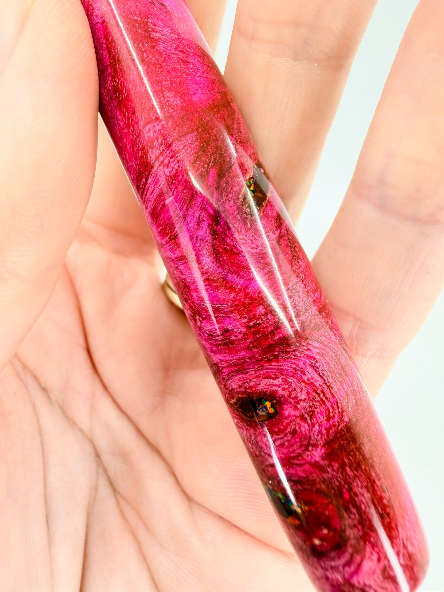 Pink Wood & Ebonite Fountain Pen with Opal Accent