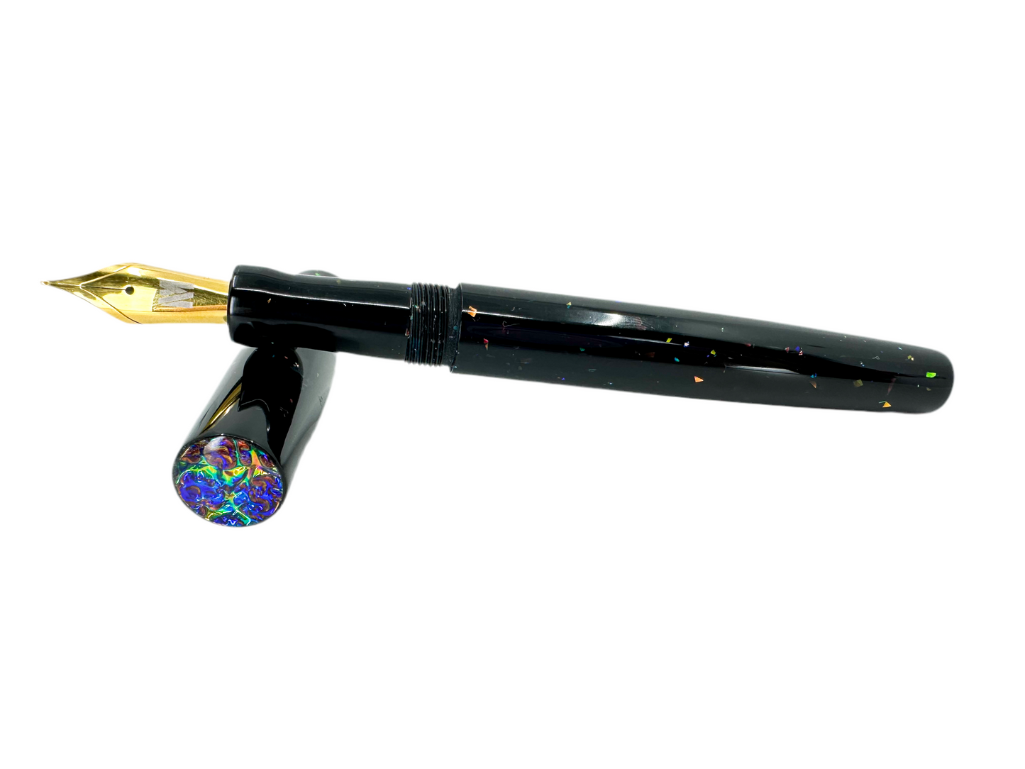 Black Opal Fountain Pen with Cap and Body Inlay