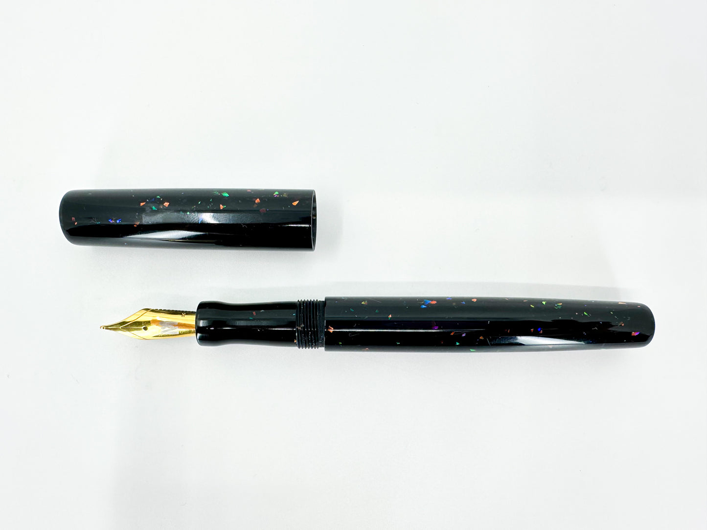 Black Opal Fountain Pen with Cap and Body Inlay