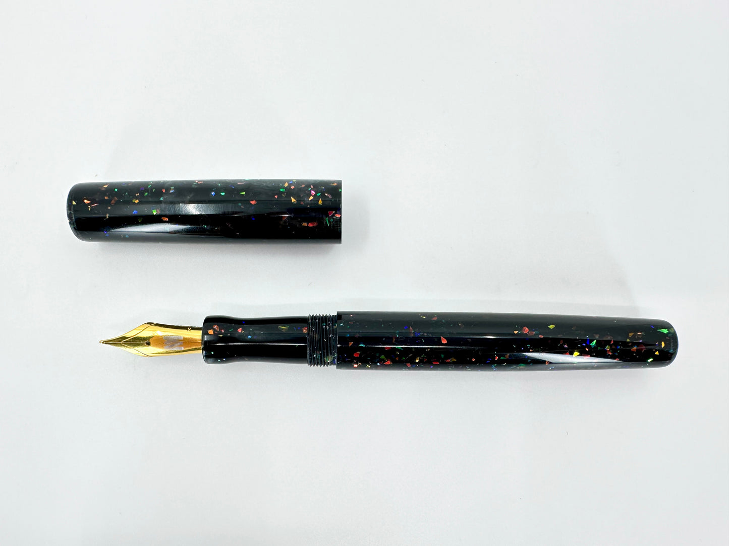 Black Opal Fountain Pen with Cap and Body Inlay