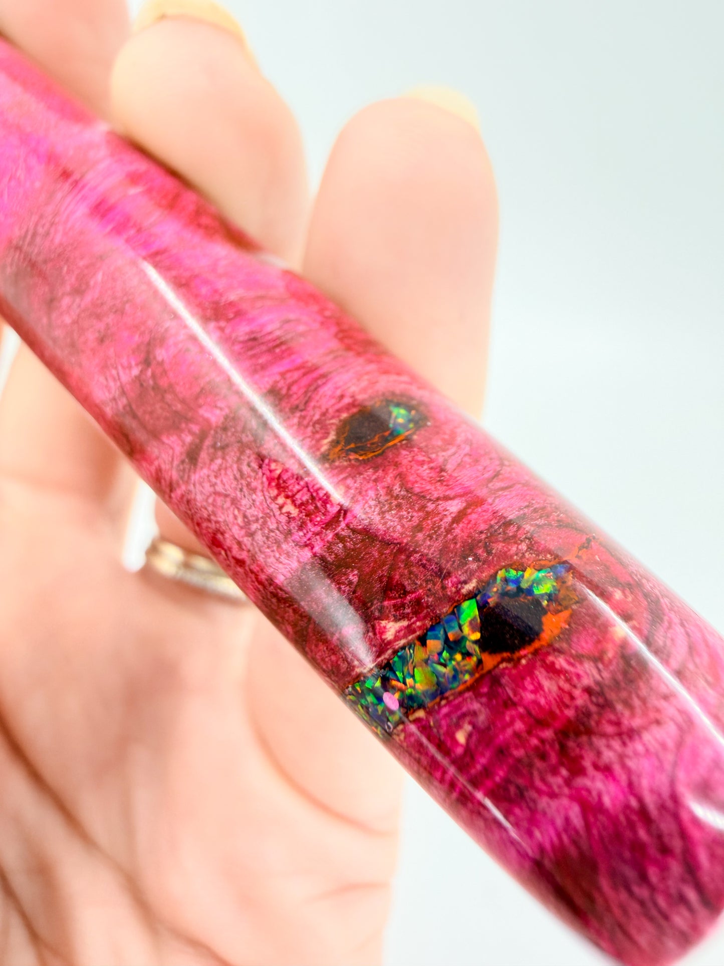 Pink Wood & Ebonite Fountain Pen with Opal Accent